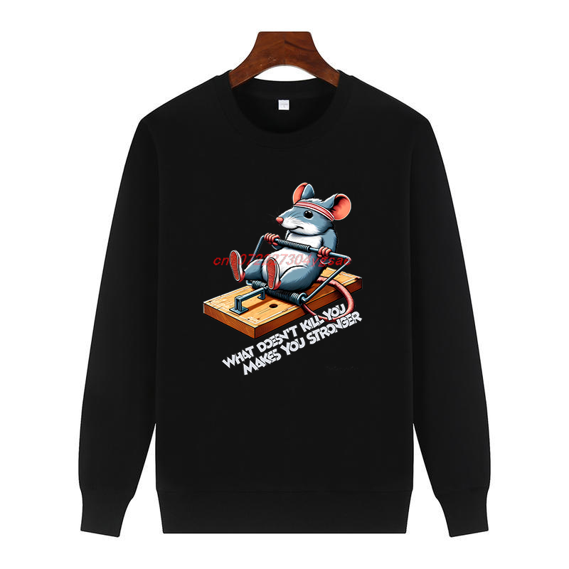 Winter Clothes Shop - เสื้อสเวตเตอร์พิมพ์ลายหนูตลก อะไรที่ไม่ฆ่าคุณทำให้คุณแข็งแกร่งขึ้น เสื้อสเวตเชิ้ตลายกราฟิก คอกลม ผ้าฟลีซ เสื้อพูลโอเวอร์