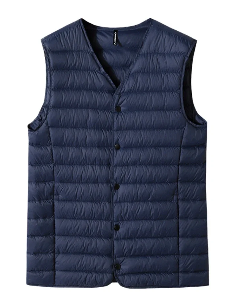 Padded Vest Gilet - 2023 ใหม่ฤดูหนาวVคอชายเสื้อกั๊ก 80% เป็ดสีขาวลงPaddingเสื้อน้ําหนักเบาเสื้อแขนกุดWarm Gilet Coat