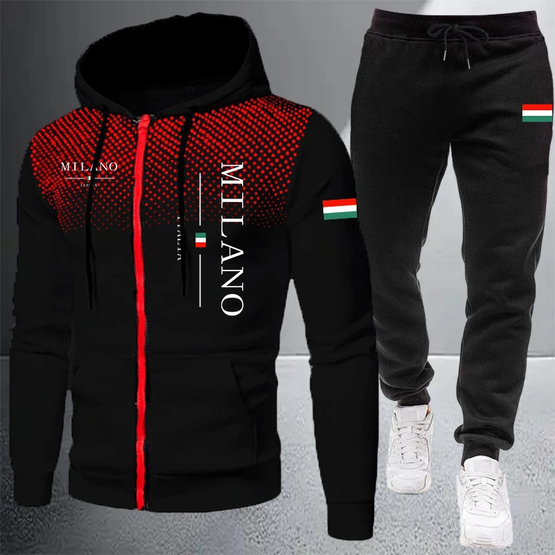 Winter Clothing Gear - เสื้อผ้าผู้ชายระดับไฮเอนด์ปี 2026 เสื้อฮู้ดซิป ชุดวอร์มกีฬา ชุดลำลองสำหรับฤดูใบไม้ร่วงและฤดูหนาว แจ็คเก็ตและกางเกงแบบมิกซ์แอนด์แมทช์