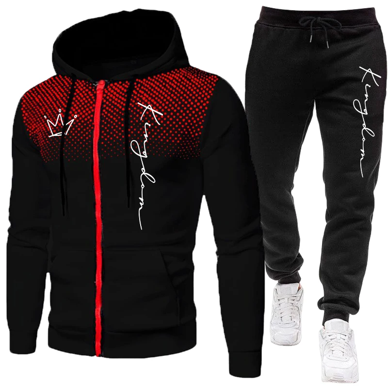Winter Clothing Gear - เสื้อแจ็คเก็ตแทรคสูทลำลองสำหรับผู้ชาย ลายจุด มีซิป ฮู้ด ซิปหน้า เสื้อคลุมสำหรับเล่นกีฬากลางแจ้ง