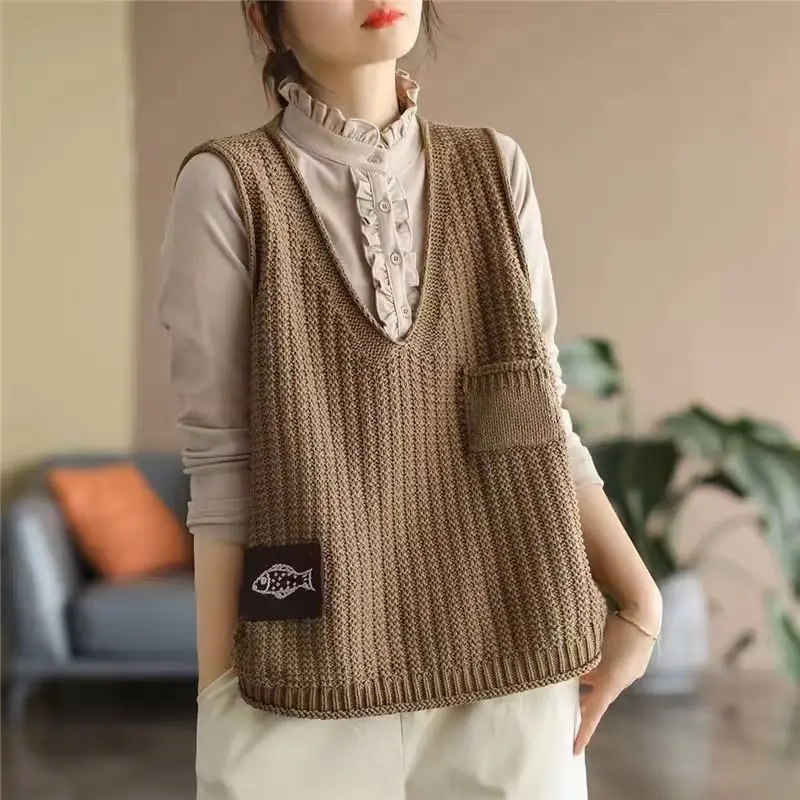 Winter Clothing Trends - เสื้อสเวตเตอร์แฟชั่นผู้หญิงแบบลำลองและเป็นทางการ ทรงครอป แบบสวม ไม่มีแขน ถักนิตติ้ง เสื้อกั๊กสั้น