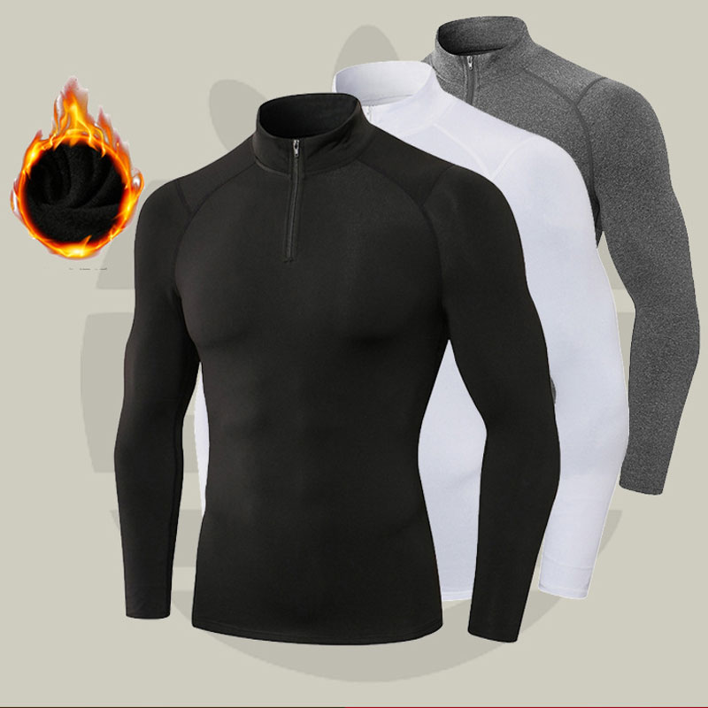 Thermal Base Layer - เสื้อเชิ้ตบีบอัดความร้อนสำหรับผู้ชาย แขนยาว บุขนแกะ แห้งเร็ว เสื้อชั้นในสำหรับเล่นกีฬา เหมาะสำหรับเล่นสกีในฤดูหนาว