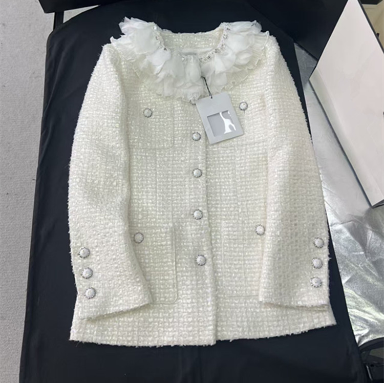 Winter Clothing For Woman - เสื้อโค้ทผ้าทวีดทรงกระโปรง แขนยาว คอทรงกลม ติดกระดุมแถวเดียว ลายดอกไม้ สำหรับผู้หญิงสไตล์ยุโรปและอเมริกา