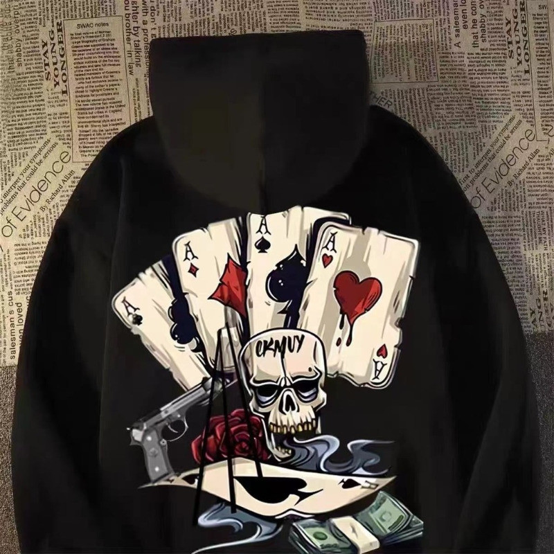 Winter Clothes Shop - 【M-8XL Hoodies】ฤดูใบไม้ร่วงผู้ชายเสื้อกันหนาวหมวกเสื้อสเวตเตอร์ขนาดใหญ่แฟชั่นหลวมโครงกระดูกโป๊กเกอร์พิมพ์แขนยาวเสื้อผ้าคู่