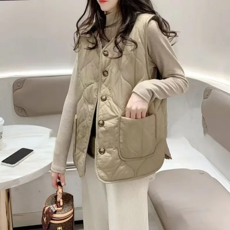 Padded Vest Gilet - เสื้อกั๊กผ้าฝ้ายบุหนานุ่มสไตล์เกาหลีสำหรับผู้หญิง แฟชั่นปี 2025 เสื้อกั๊กคลาสสิกแบบใหม่ สวมใส่สบาย น้ำหนักเบา