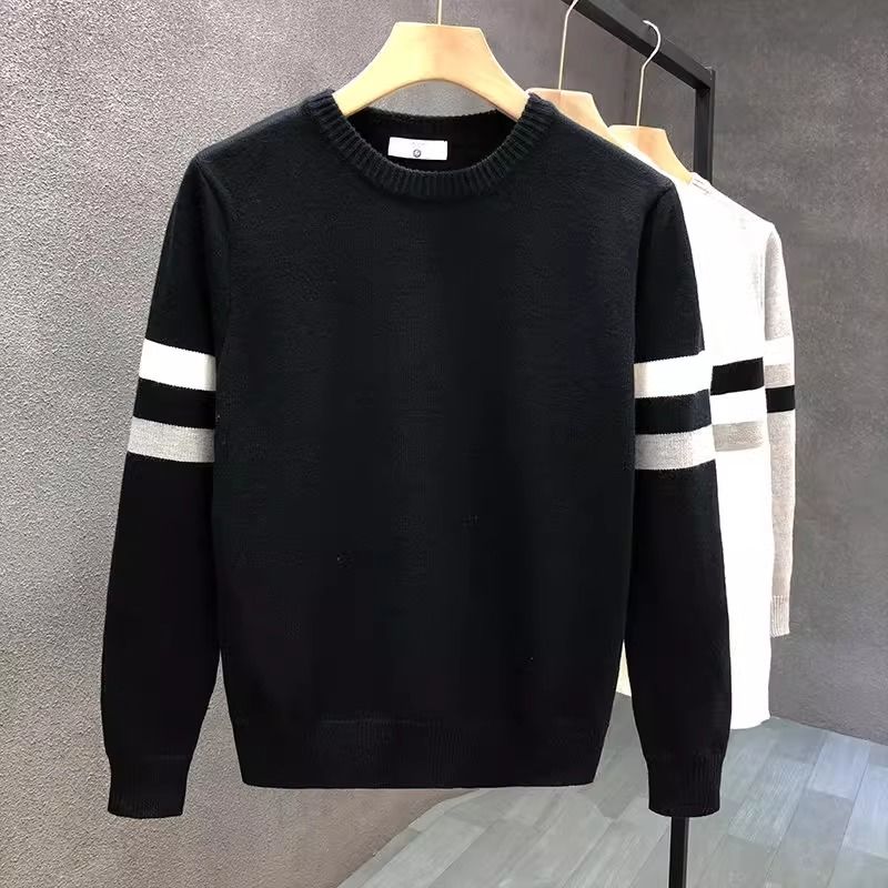 Winter Clothes Shop - เสื้อกันหนาวคอกลมถักเสื้อกันหนาวผู้ชายอินเทรนด์แบรนด์หล่อฤดูใบไม้ร่วงและฤดูหนาวเสื้ออารมณ์ Slim Body เสื้อผ้า