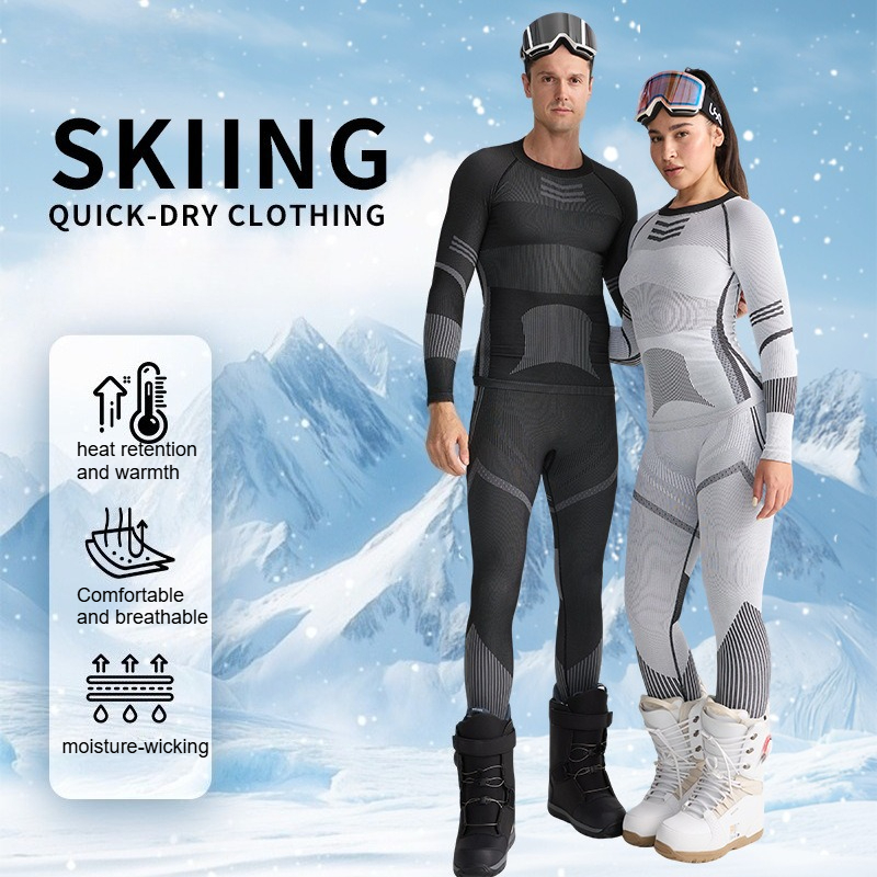 Thermal Base Layer - ชุดชั้นในกีฬาสกีสำหรับผู้ชายและผู้หญิง ช่วยระบายความชื้น แห้งเร็ว กระชับกล้ามเนื้อ เหมาะสำหรับกีฬาฤดูหนาวและกิจกรรมกลางแจ้ง เสื้อและกางเกง