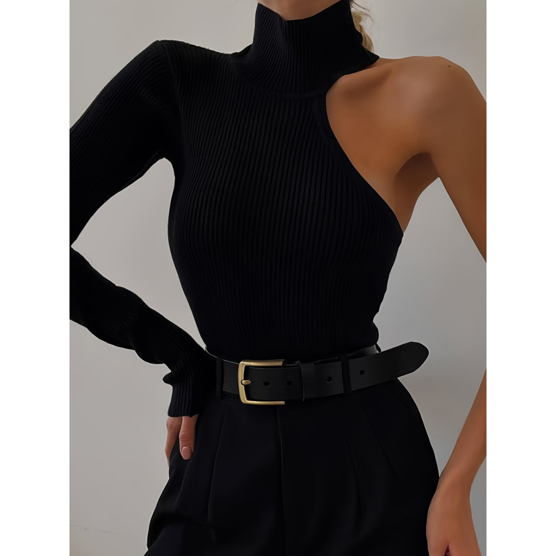 Winter Clothing For Woman - บอดี้สูทแขนยาวแบบไหล่เดียว ผ้าริบเนื้อแน่น ทรงไม่สมมาตร เซ็กซี่ เหมาะสำหรับฤดูใบไม้ร่วงและฤดูหนาว เสื้อผ้าผู้หญิง