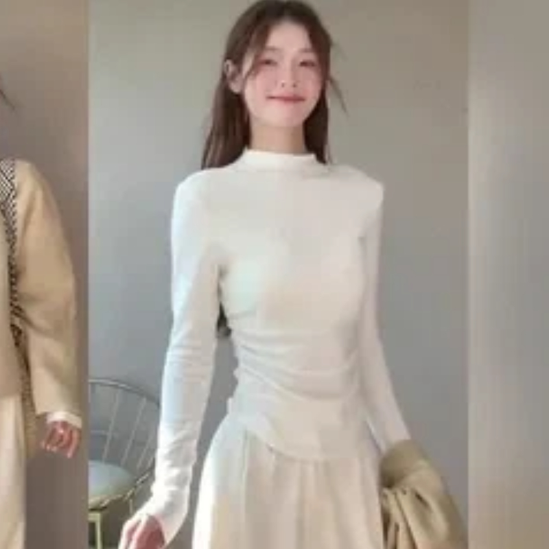 Thermal Base Layer - เสื้อคอเต่าผู้หญิงแบบมีขนด้านในสำหรับฤดูใบไม้ร่วงและฤดูหนาว ทรงเข้ารูป เอวกระชับ แขนยาว สำหรับใส่เป็นชั้นในหรือชั้นฐาน