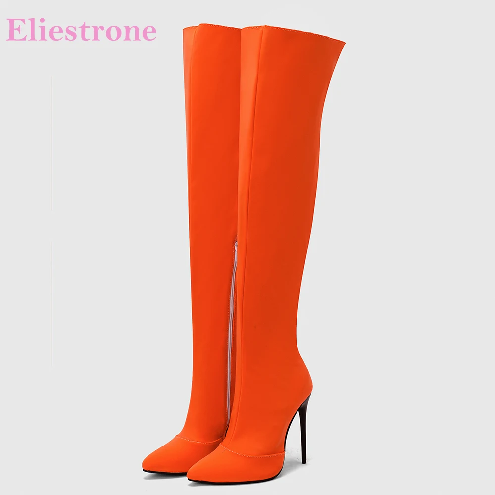 Winter Clothing For Woman - ฤดูหนาวใหม่ Glamour สีส้มสีเหลืองผู้หญิงกว่าเข่ารองเท้าบูทร้อนสูงบางส้น Lady รองเท้า PLUS