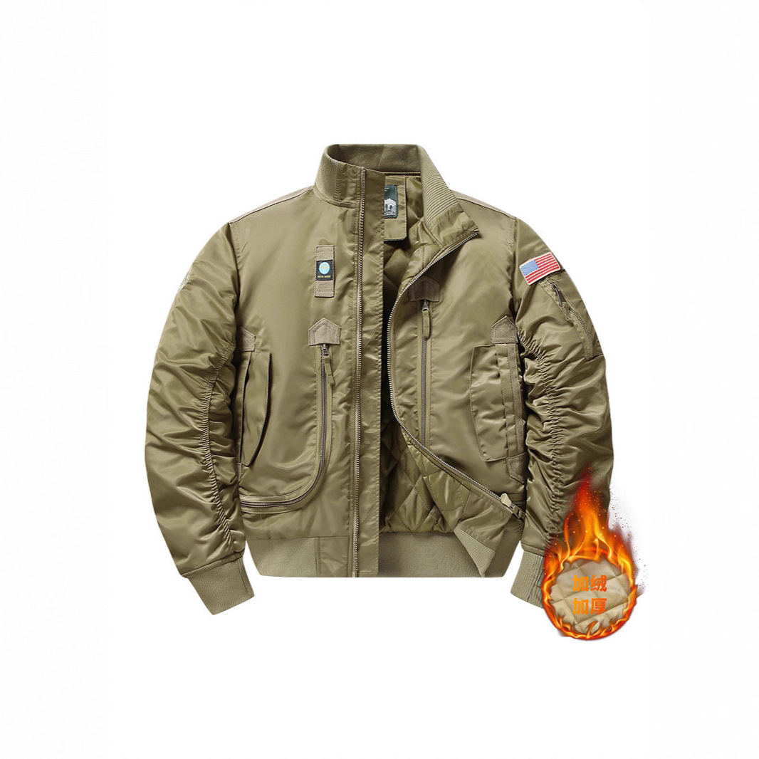 Winter Clothes Shop - เสื้อแจ็คเก็ตบอมเบอร์ผู้ชาย MA1 สำหรับฤดูหนาว แบบหนา ทรงโอเวอร์ไซส์ บุผ้าฝ้าย