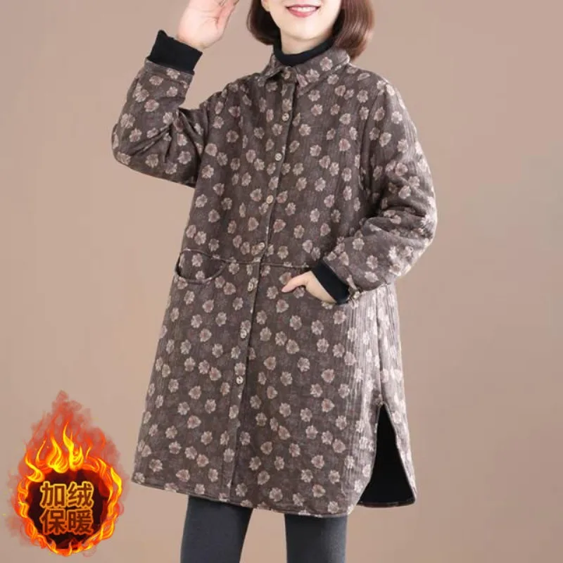 Winter Clothing Trends - แจ็คเก็ตวินเทจของผู้หญิง Sablon Bunga เสื้อโค้ทผ้าฟลีซให้ความอบอุ่นในฤดูใบไม้ผลิฤดูใบไม้ร่วงเสื้อนอกกระดุมแถวเดียวสำหรับผู้หญิงเทรนด์เสื้อผ้าใหม่