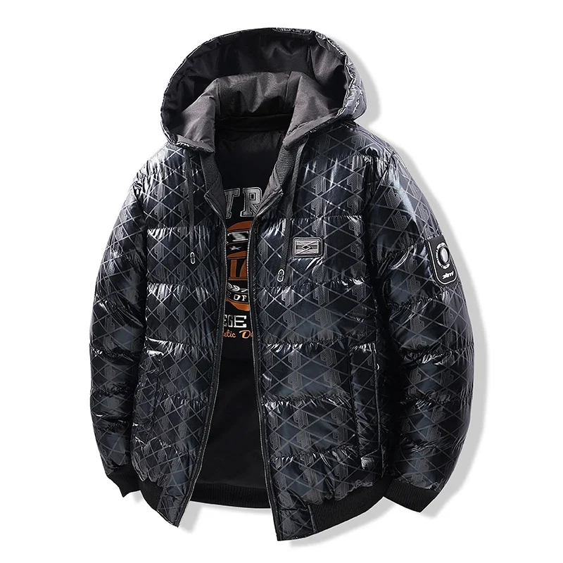 Winter Clothes Shop - เสื้อแจ็คเก็ตบุผ้าฝ้ายหนานุ่มสำหรับผู้ชาย รุ่นใหม่ ใส่ได้สองด้าน พิมพ์ลาย อุ่นสบาย มีฮู้ด