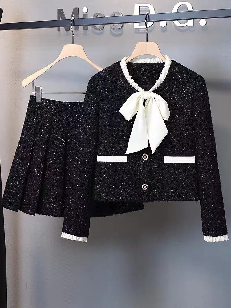 Winter Clothing Matching - ชุดสูท Y2K เก๋ไก๋หรูหราของผู้หญิงเสื้อโค้ทชุดเสื้อและ ROK MINI สองชิ้นชุดที่เข้ากันเสื้อผ้าปาร์ตี้วินเทจชุดเครื่องแบบสีดำ