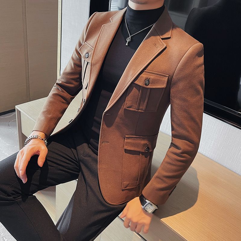 Winter Clothing Trends - แฟชั่นหรูหราใหม่ Tweed เสื้อสูทผู้ชายฤดูหนาวหนาชุด Single-breasted Multi-Pocket ชุด