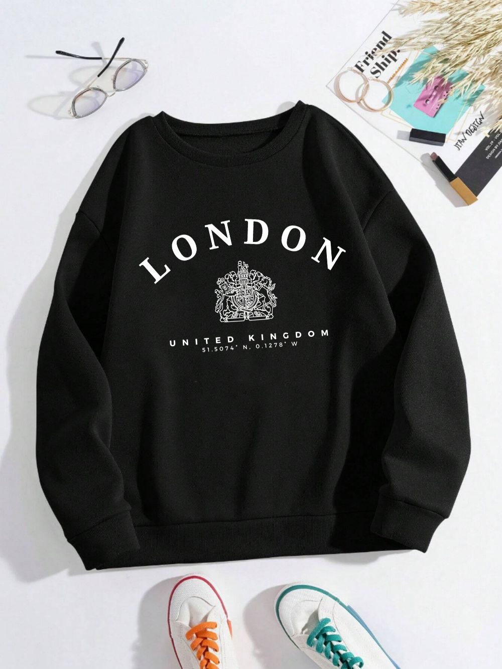 Winter Clothing Uk - ลอนดอนอังกฤษรอยัลเบดจ์พิมพ์ผู้หญิงเสื้อฮิปฮอปเสื้อหลวมสบายๆเสื้อผ้าผู้หญิงฤดูใบไม้ร่วงขนแกะกีฬา