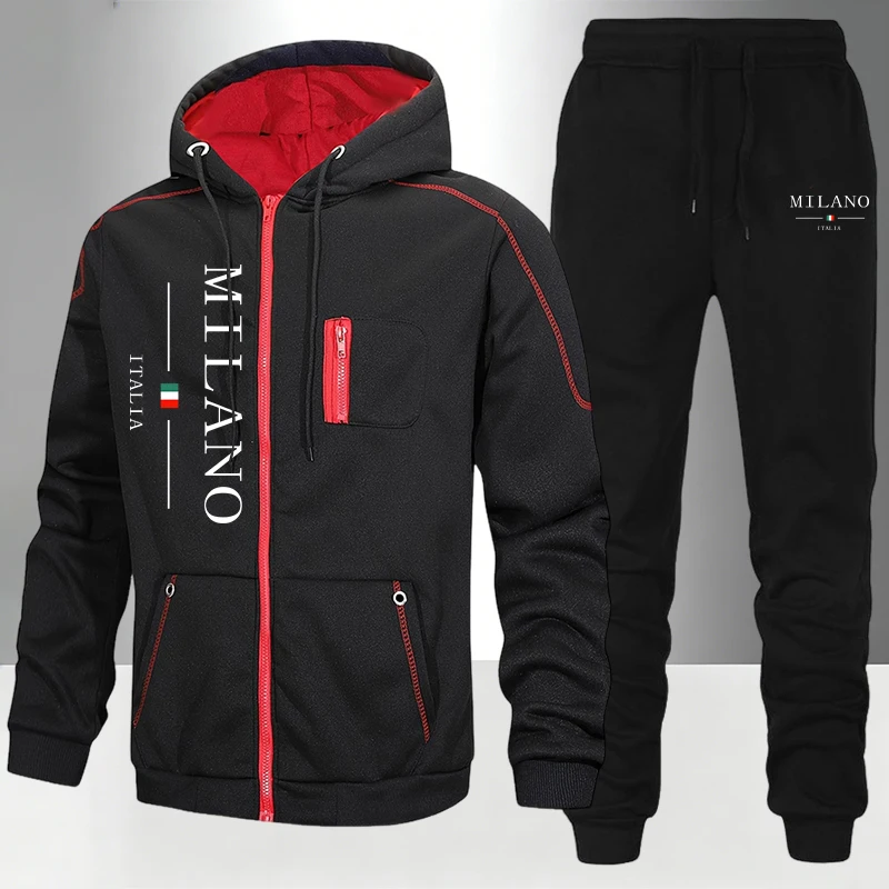 Winter Clothing Matching - ชุดแฟชั่นผู้ชายสไตล์อิตาลี/เสื้อโค้ท/กางเกงขายาว สำหรับฤดูใบไม้ร่วงและฤดูหนาว ชุดลำลองสำหรับใส่ทุกวัน ชุดกีฬาแบบมีซิป ชุดวอร์มสำหรับขี่มอเตอร์ไซค์กลางแจ้ง เสื้อฮู้ดกันหนาว