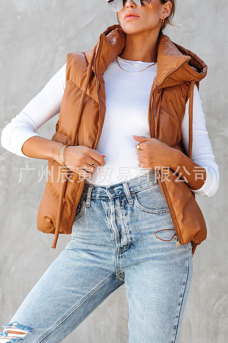เสื้อกั๊กมีฮู้ดสีทึบสำหรับผู้ห - Padded Vest Gilet บทวิจารณ์และราคา