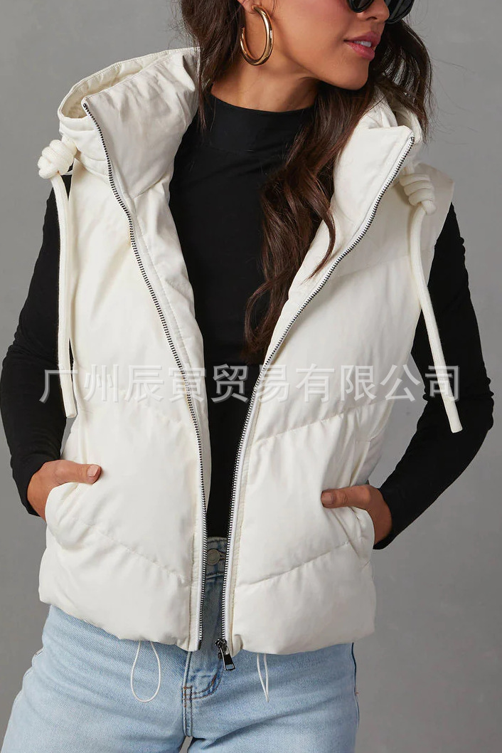 เสื้อกั๊กมีฮู้ดสีทึบสำหรับผู้ห - Padded Vest Gilet บทวิจารณ์และราคา