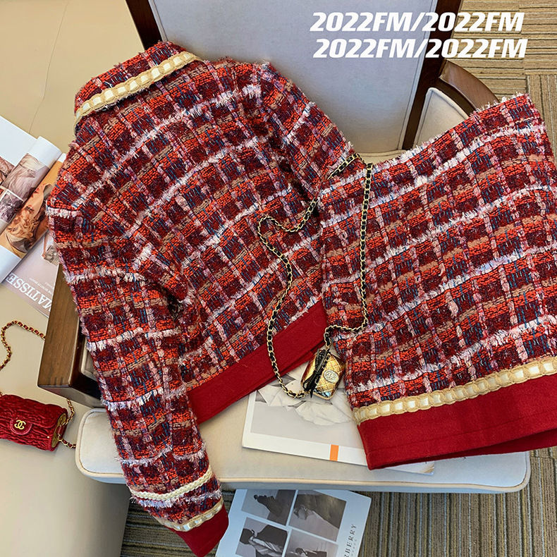 ผู้หญิง Tweed สง่างามชุดสีแดง  - Winter Clothing Matching บทวิจารณ์และราคา
