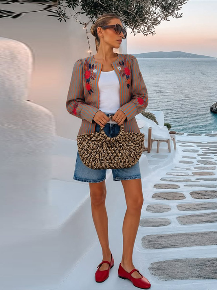 เสื้อแจ็คเก็ตปักลายดอกไม้ลายทา - Winter Clothing For Woman บทวิจารณ์และราคา